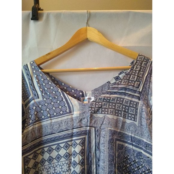 NWT Pure Nordic Blue & White V-Neck Tiered Short Sleeve Babydoll Blouse Size M - Picture 2 of 6